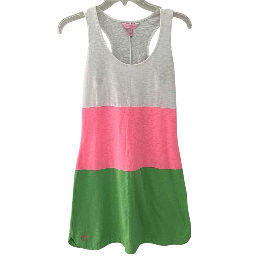 Lilly Pulitzer Cordon Colorblock Pink Green Racerback Dress Coverup XS Preppy